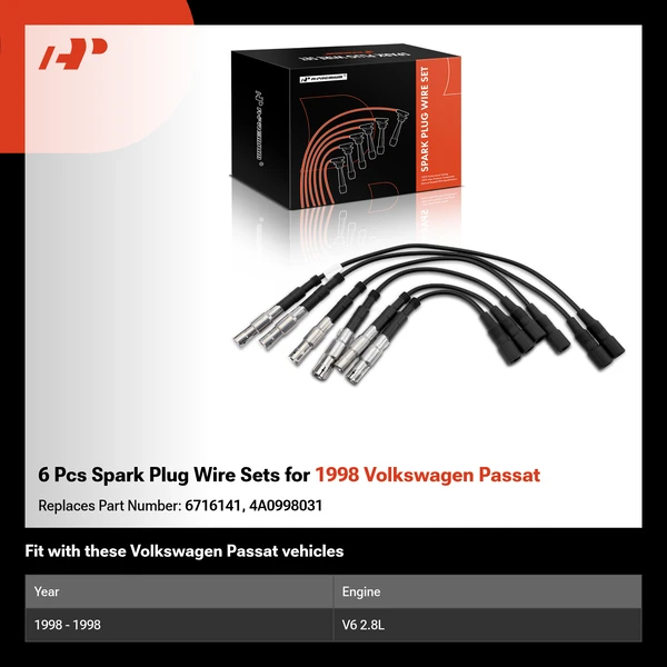 6 Pcs Spark Plug Wire Sets for 1998 Volkswagen Passat