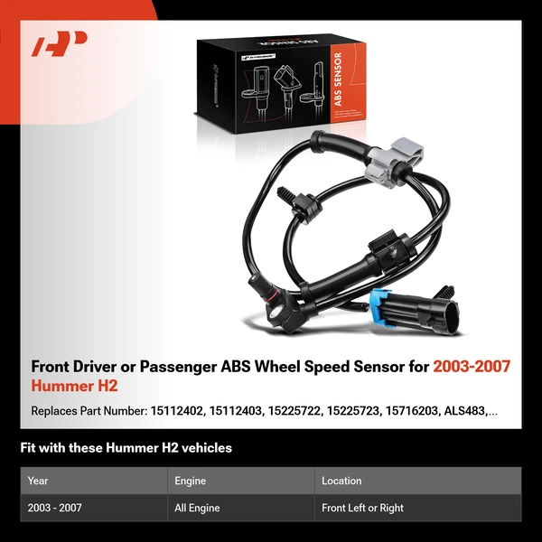 Front Driver or Passenger ABS Wheel Speed Sensor for 2003-2007 Hummer H2