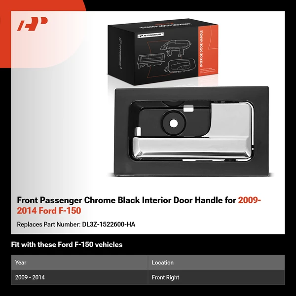 Front Passenger Chrome Black Interior Door Handle for 2009-2014 Ford F-150