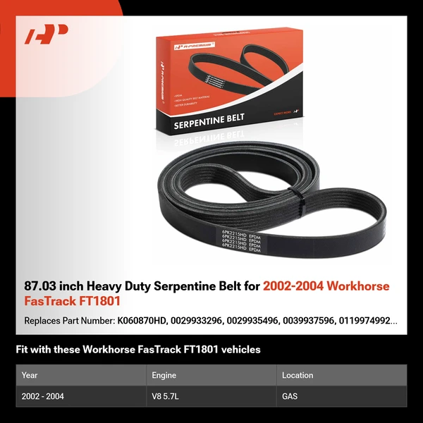 87.03 inch Heavy Duty Serpentine Belt for 2002-2004 Workhorse FasTrack FT1801