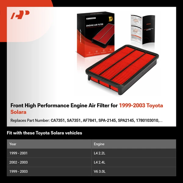 Front High Performance Engine Air Filter for 1999-2003 Toyota Solara