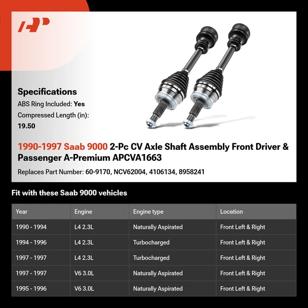 1990-1997 Saab 9000 2-Pc CV Axle Shaft Assembly Front Driver & Passenger A-Premium APCVA1663