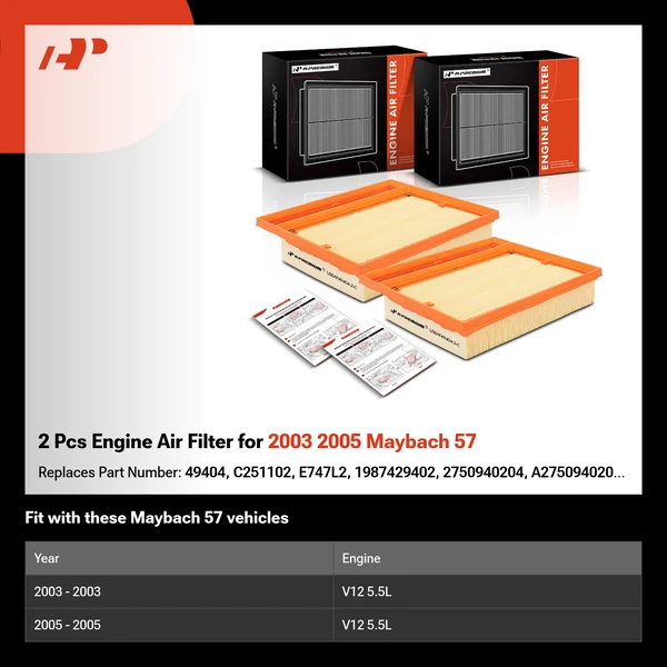 2 Pcs Engine Air Filter for 2003 2005 Maybach 57