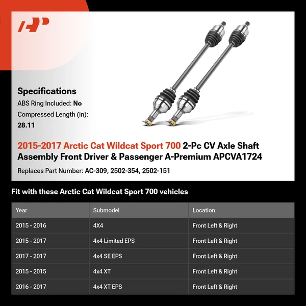 2015-2017 Arctic Cat Wildcat Sport 700 2-Pc CV Axle Shaft Assembly Front Driver & Passenger A-Premium APCVA1724