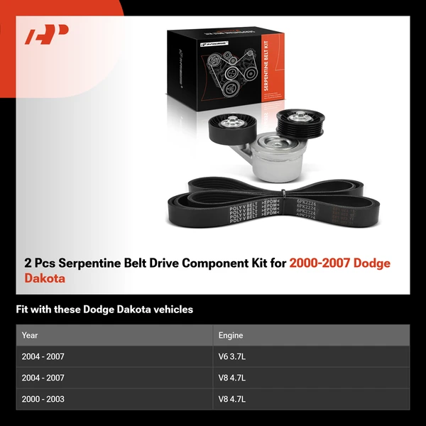 2 Pcs Serpentine Belt Drive Component Kit for 2000-2007 Dodge Dakota