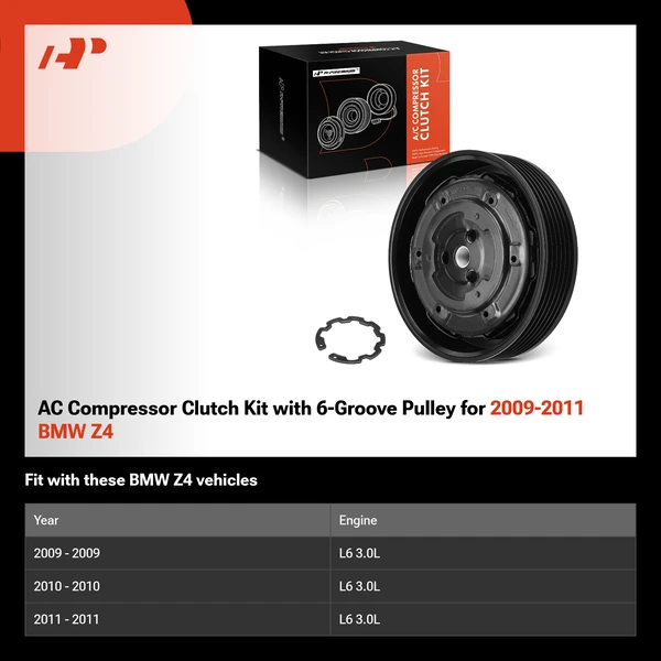 AC Compressor Clutch Kit with 6-Groove Pulley for 2009-2011 BMW Z4