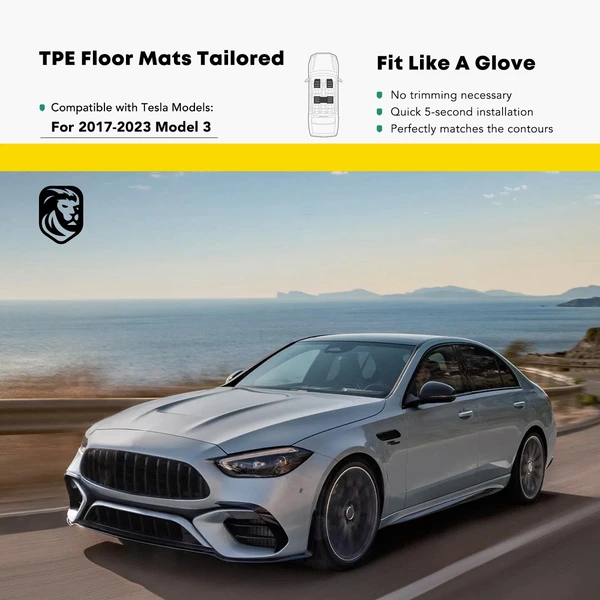 3 Pcs Front & Rear Red TPE textured Floor Mats Liners for Tesla 3 2017-2023 Sedan