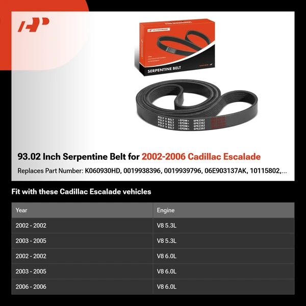 93.02 Inch Serpentine Belt for 2002-2006 Cadillac Escalade