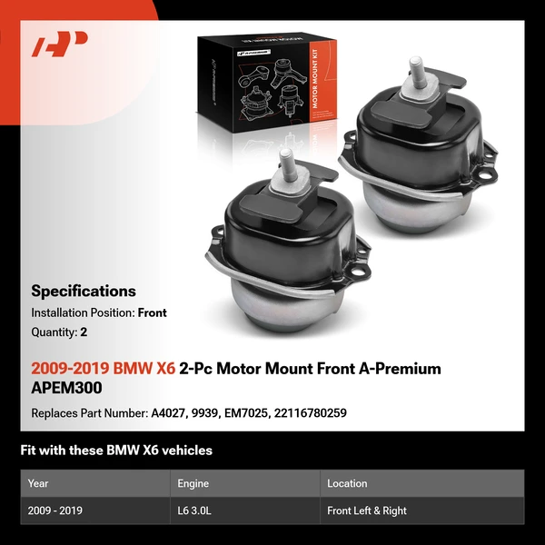 2009-2019 BMW X6 2-Pc Motor Mount Front A-Premium APEM300