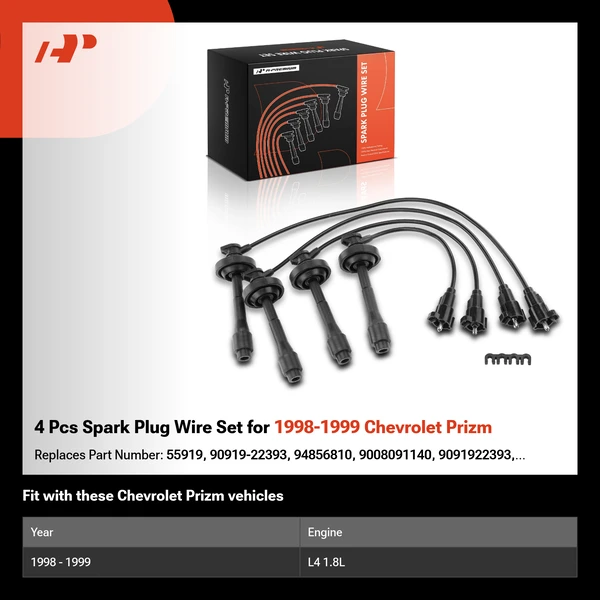 4 Pcs Spark Plug Wire Set for 1998-1999 Chevrolet Prizm