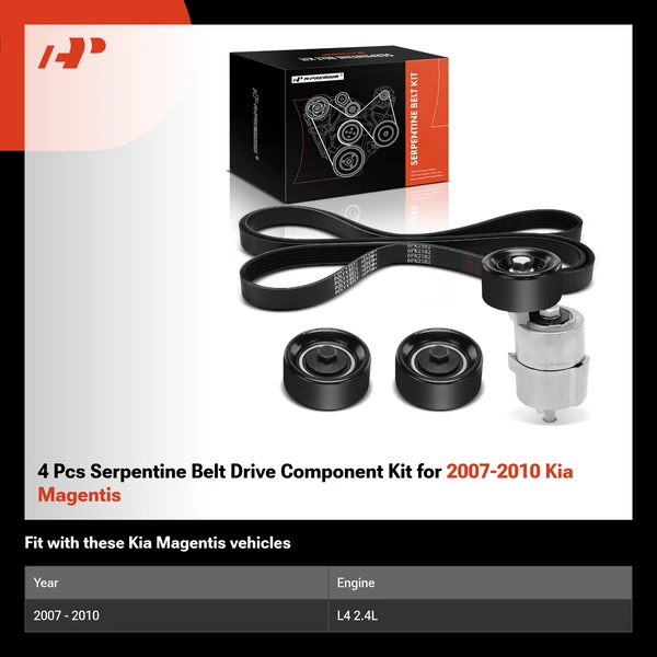 4 Pcs Serpentine Belt Drive Component Kit for 2007-2010 Kia Magentis