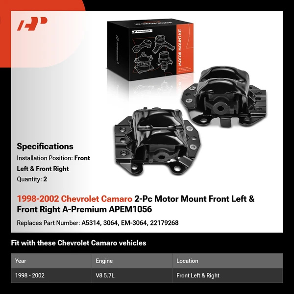 1998-2002 Chevrolet Camaro 2-Pc Motor Mount Front Left & Front Right A-Premium APEM1056