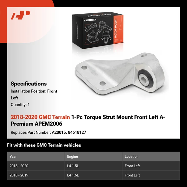 2018-2020 GMC Terrain 1-Pc Torque Strut Mount Front Left A-Premium APEM2006