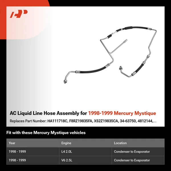 AC Liquid Line Hose Assembly for 1998-1999 Mercury Mystique