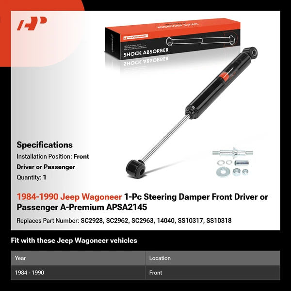 1984-1990 Jeep Wagoneer 1-Pc Steering Damper Front Driver or Passenger A-Premium APSA2145