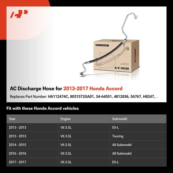 AC Discharge Hose for 2013-2017 Honda Accord