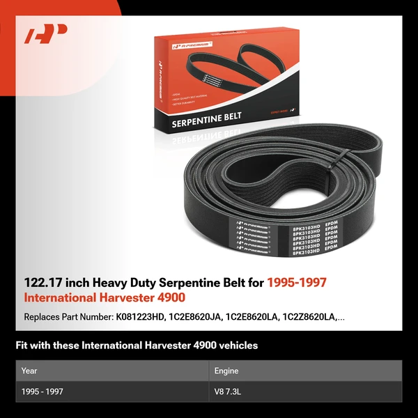 122.17 inch Heavy Duty Serpentine Belt for 1995-1997 International Harvester 4900