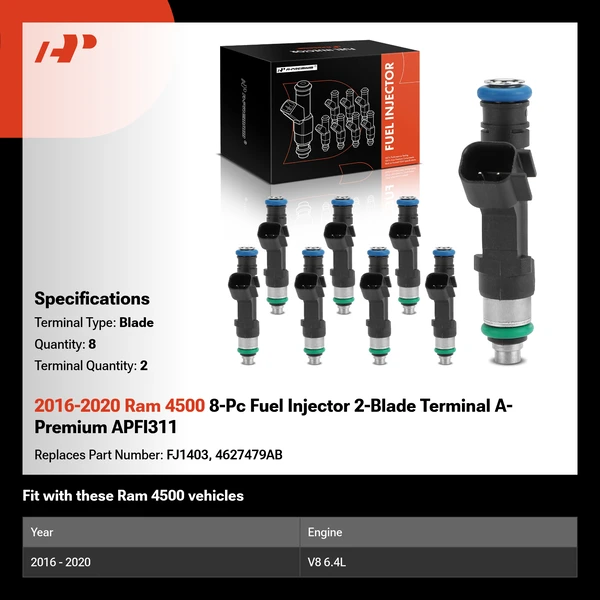 2016-2020 Ram 4500 8-Pc Fuel Injector 2-Blade Terminal A-Premium APFI311