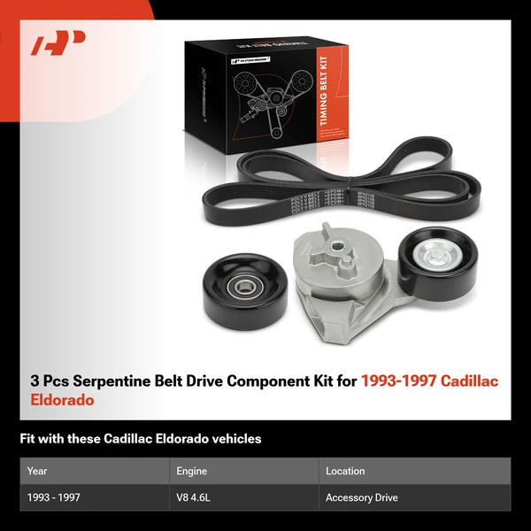 3 Pcs Serpentine Belt Drive Component Kit for 1993-1997 Cadillac Eldorado