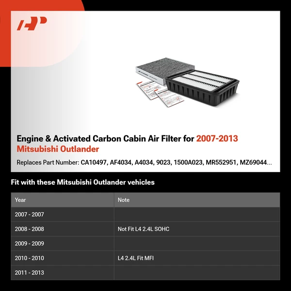 Engine & Activated Carbon Cabin Air Filter for 2007-2013 Mitsubishi Outlander