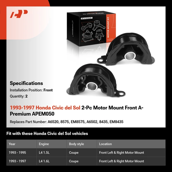 1993-1997 Honda Civic del Sol 2-Pc Motor Mount Front A-Premium APEM050