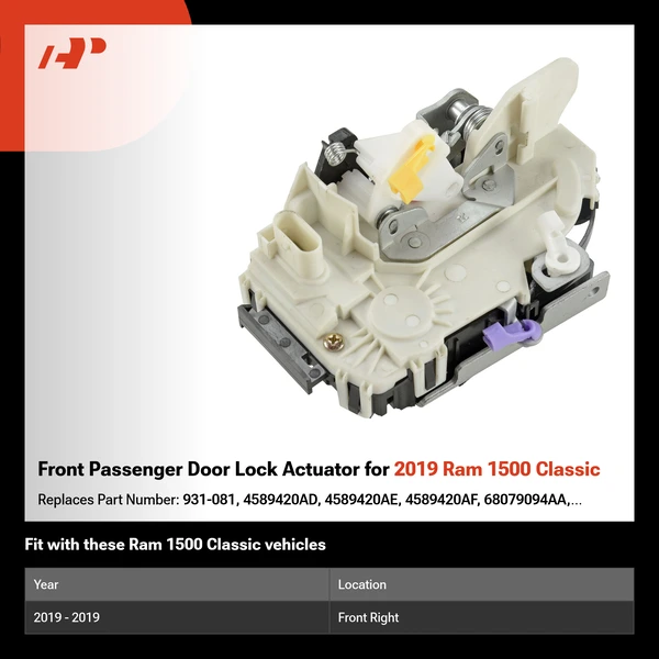 Front Passenger Door Lock Actuator for 2019 Ram 1500 Classic