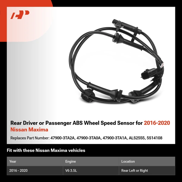 Rear Driver or Passenger ABS Wheel Speed Sensor for 2016-2020 Nissan Maxima