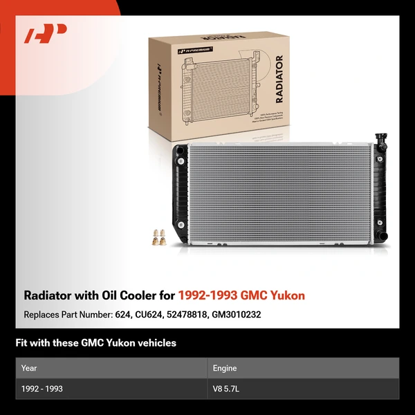 Radiator with Oil Cooler for 1992-1993 GMC Yukon
