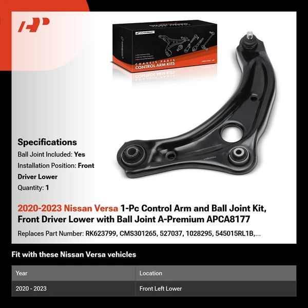 2020-2023 Nissan Versa 1-Pc Control Arm and Ball Joint Kit, Front Driver Lower with Ball Joint A-Premium APCA8177