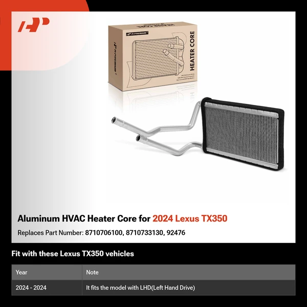 Aluminum HVAC Heater Core for 2024 Lexus TX350