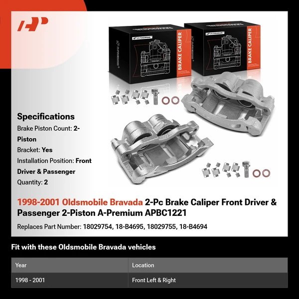 1998-2001 Oldsmobile Bravada 2-Pc Brake Caliper Front Driver & Passenger 2-Piston A-Premium APBC1221