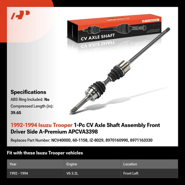 1992-1994 Isuzu Trooper 1-Pc CV Axle Shaft Assembly Front Driver Side A-Premium APCVA3398