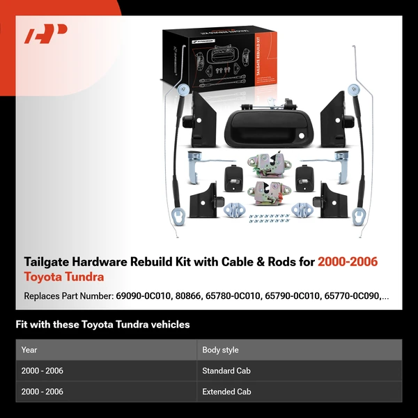 Tailgate Hardware Rebuild Kit with Cable & Rods for 2000-2006 Toyota Tundra