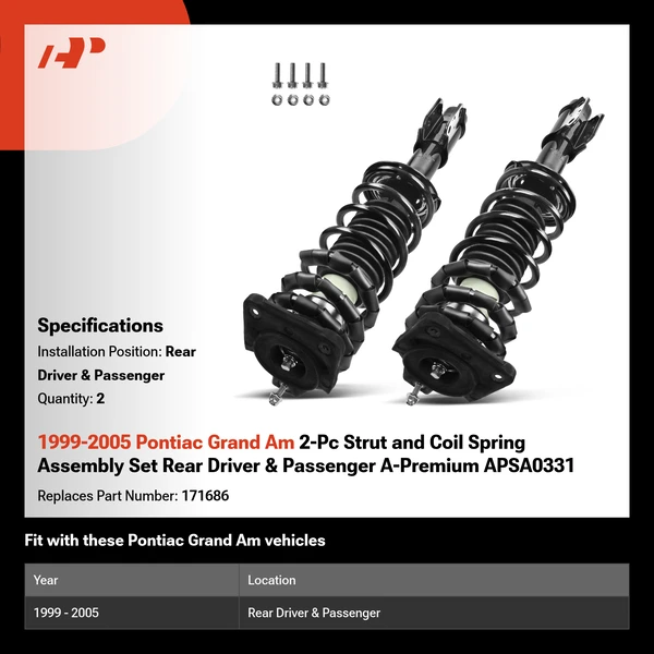 1999-2005 Pontiac Grand Am 2-Pc Strut and Coil Spring Assembly Set Rear Driver & Passenger A-Premium APSA0331