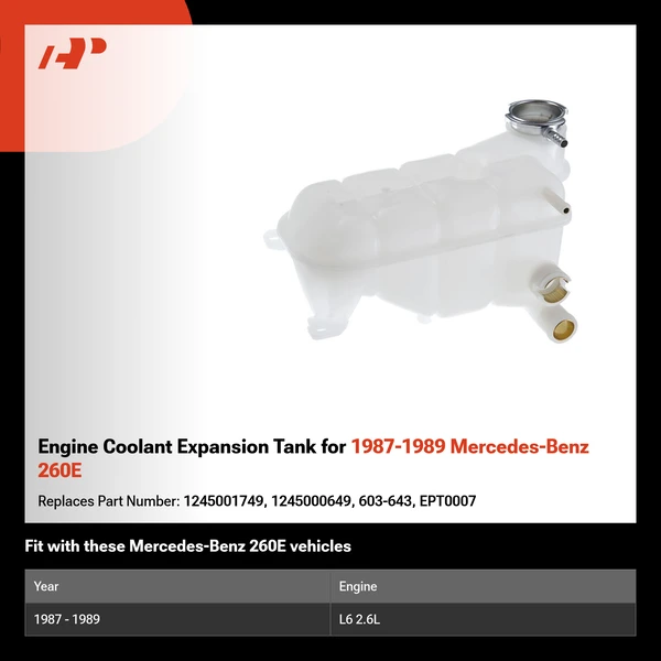 Engine Coolant Expansion Tank for 1987-1989 Mercedes-Benz 260E
