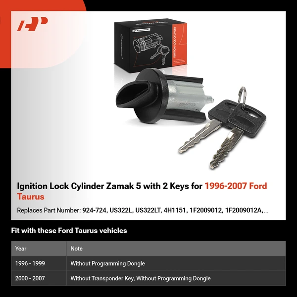 Ignition Lock Cylinder Zamak 5 with 2 Keys for 1996-2007 Ford Taurus