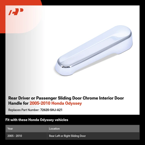 Rear Driver or Passenger Sliding Door Chrome Interior Door Handle for 2005-2010 Honda Odyssey