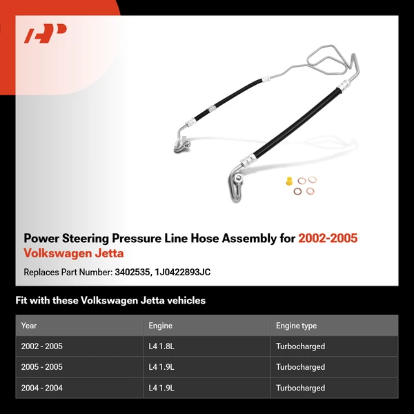 Power Steering Pressure Line Hose Assembly for 2002-2005 Volkswagen Jetta