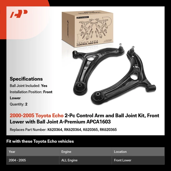 2000-2005 Toyota Echo 2-Pc Control Arm and Ball Joint Kit, Front Lower with Ball Joint A-Premium APCA1603