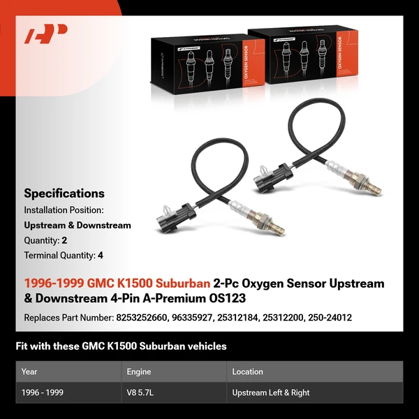 1996-1999 GMC K1500 Suburban 2-Pc Oxygen Sensor Upstream & Downstream 4-Pin A-Premium OS123