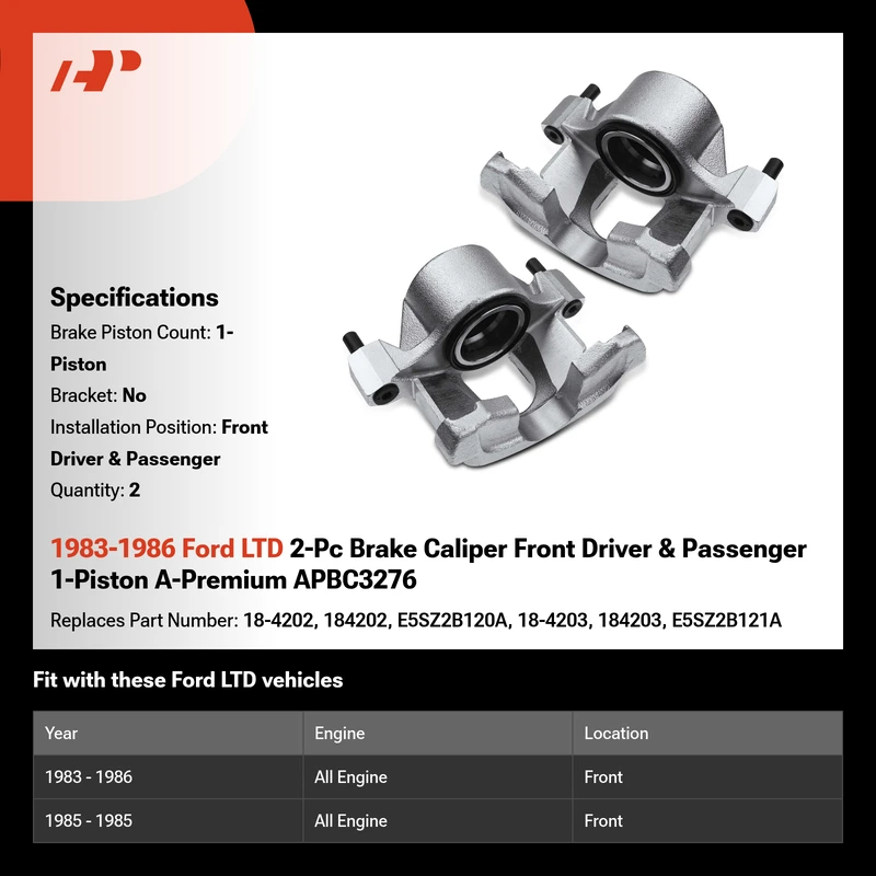 1983-1986 Ford LTD 2-Pc Brake Caliper Front Driver & Passenger 1-Piston A-Premium APBC3276