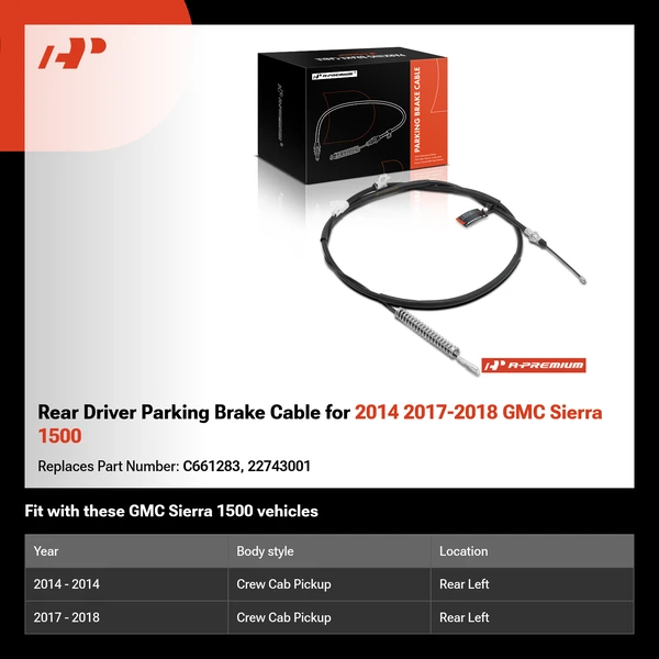 Rear Driver Parking Brake Cable for 2014 2017-2018 GMC Sierra 1500
