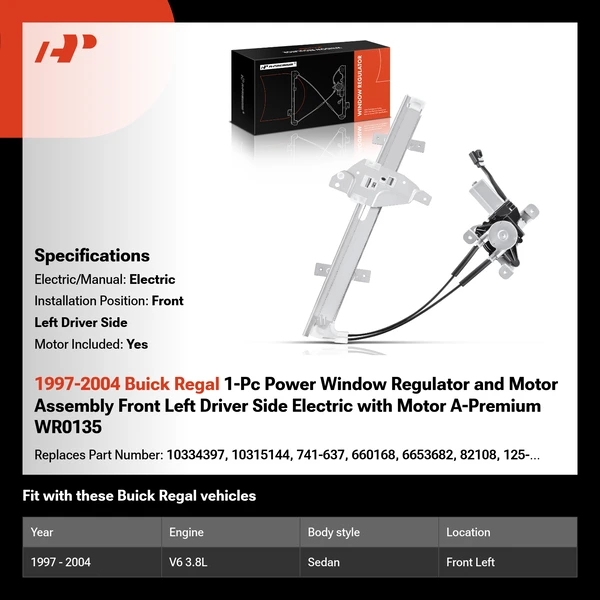 1997-2004 Buick Regal 1-Pc Power Window Regulator and Motor Assembly Front Left Driver Side Electric with Motor A-Premium WR0135