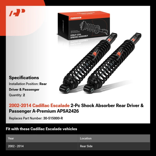 2002-2014 Cadillac Escalade 2-Pc Shock Absorber Rear Driver & Passenger A-Premium APSA2426