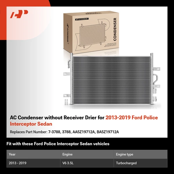 AC Condenser without Receiver Drier for 2013-2019 Ford Police Interceptor Sedan
