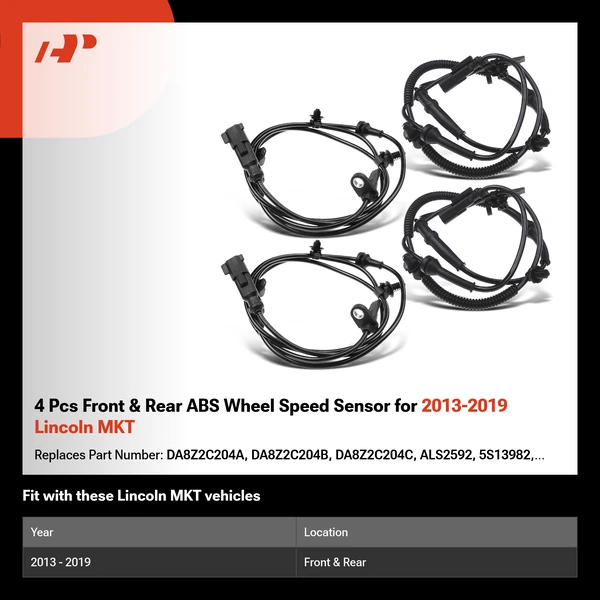 4 Pcs Front & Rear ABS Wheel Speed Sensor for 2013-2019 Lincoln MKT