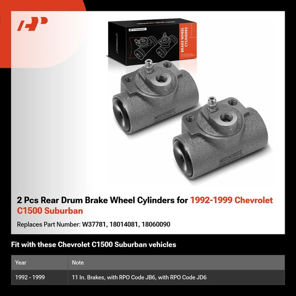 2 Pcs Rear Drum Brake Wheel Cylinders for 1992-1999 Chevrolet C1500 Suburban