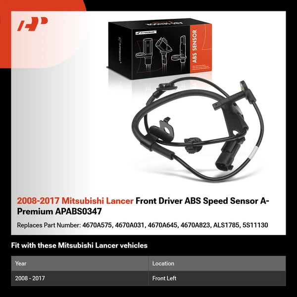 2008-2017 Mitsubishi Lancer Front Driver ABS Speed Sensor A-Premium APABS0347