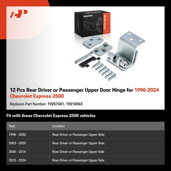 12 Pcs Rear Driver or Passenger Upper Door Hinge for 1996-2024 Chevrolet Express 2500