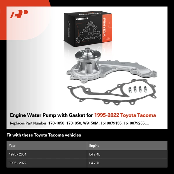 Engine Water Pump with Gasket for 1995-2022 Toyota Tacoma